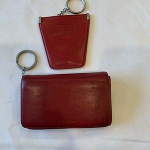 Coach red leather card wallet and key holder